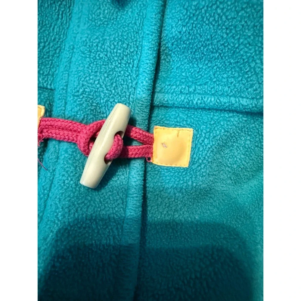 Vintage Gymboree Kids Toggle Fleece Jacket Sz Large Teal Hooded 1980s Colorblock